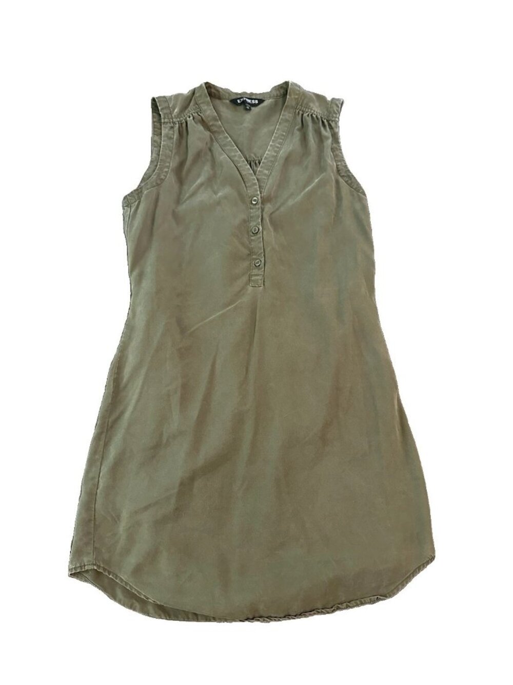 Express 100% Lyocell Olive Shirt Utility Dress XS Tie Waist Henley Tencell Soft